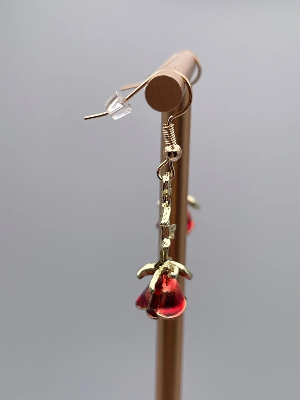 Gold Red Rose Drop Earrings